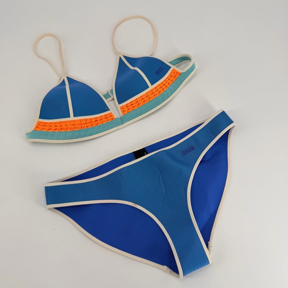 Triangl Y2K Low Rise Blue Neoprene Bikini Swimsuit Swim Medium FLAW